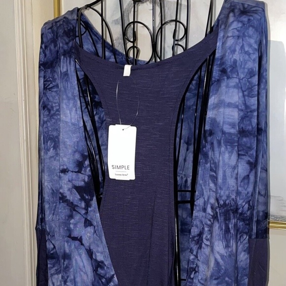 SIMPLE BY SUZANNE BETRO BLUE TIE DYE "TWOFER" DRAPED OPEN BACK TOP~1X - Picture 3 of 5